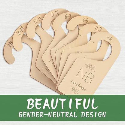 Wooden Baby Closet Dividers - 8 Pcs Double-Sided Design for Newborn Nursery Room Wardrobe Storage by Months Size - Perfect Toddler Clothes Organizer