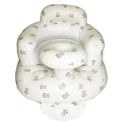 Baby Inflatable Seat for Babies 3-36 Months, Built in Air Pump, Bear Baby Support Seat Summer Toddler Chair for Sitting Up, Baby Shower Chair Floor Seater, Infant Back Support Sofa, Green