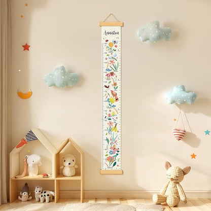 Personalized Name Growth Chart for Wall, Flower Birds Canvas Height Chart for Kids Baby Child Toddler Boys Girls, Canvas&Wood Growth Chart for Wall Room Nursery Decor,Easy Care