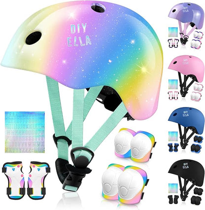 Vvinca Kids Toddlers Bike Helmet Adjustable for Ages 3-5-8 Years, Knee Pads and Elbow Pads Set Wrist Guard Sports Protective Gear Set for Roller Skate Bicycle Skateboard Scooter Girl Boy Birthday Gift