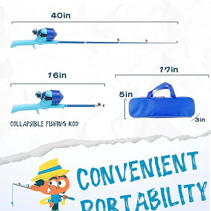 Kids Fishing Pole, Telescopic Fishing Rod, Toddler Collapsible Fishing Rod and Reel Combo with Tackle Box, Fishing Line, Bobber, and Soft Lures for Boy, Girl, Youth, Beginner, Over 4 Years Old