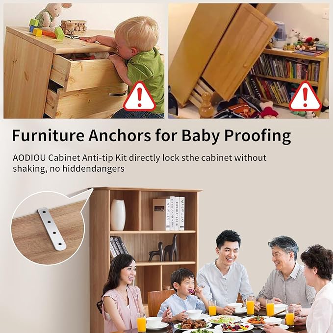Furniture Anchors (4 Packs) Anti Tip Furniture Anchors for Baby Pet Proofing,Furniture Wall Anchor Furniture Dresser Bookshelf Falling Prevention Device for Children (Silver)