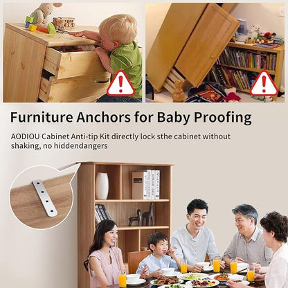 Furniture Anchors (4 Packs) Anti Tip Furniture Anchors for Baby Pet Proofing,Furniture Wall Anchor Furniture Dresser Bookshelf Falling Prevention Device for Children (Silver)