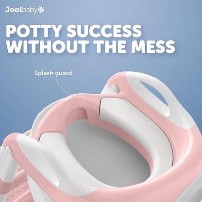 Jool Baby Potty Training Seat with 2 Step Ladder for Toddlers - Soft Cushioned Seat & Splash Guard, Adjustable Height (Pink)