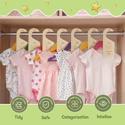 16Pcs Baby Closet Dividers Cute Baby Clothes Organizer Double Face Baby Closet Organizer for Clothes Organizer Wooden Baby Closet Dividers for Infant to Toddler