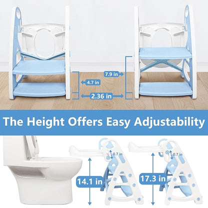 Potty Training Seat:2 in 1 Design Potty Seat for Toilet & Nursery Step Stool for Sink, Potty Training Toilet with Height Adjustable Ladder for Kids of All Ages (Arctic)