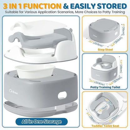 Orzbow 3-in-1 Potty Training Toilet, Detachable Baby Potty, As Toddler Toilet Seat, Chair, Step Stool for Boys & Girls 18+ Months, Potty Training Seat with Splash Guard, Lid, Easy Clean, Gray