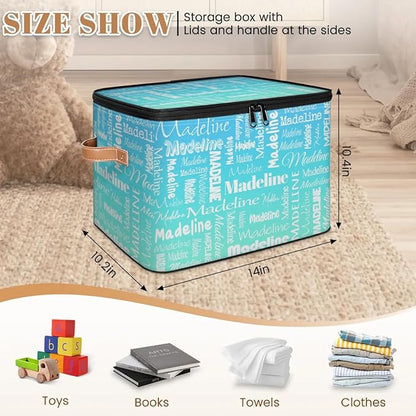 Custom Storage Basket with Name, Personalized Storage Bins with Zipper Lid, Foldable Fabric Storage Box Large capacity with Handle Blue Green Gradient