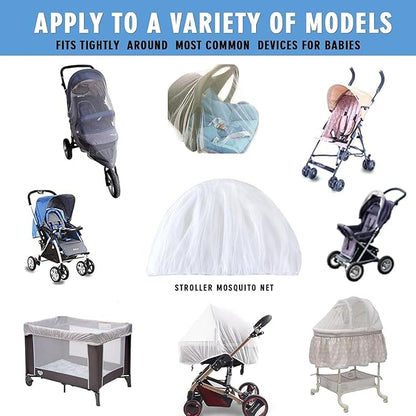 Mosquito Net for Stroller 2Pack - Protective Baby Stroller Mosquito Net - Perfect Bug Netting for Strollers, Bassinets, Cradles, Playards, Pack N Plays and Portable Mini Crib (White)