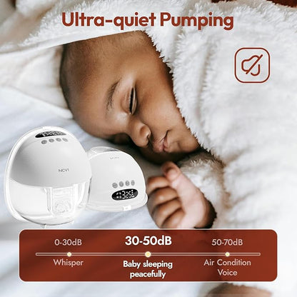 NCVI Hands Free Breast Pump 8131, Wearable Breastfeeding Pump with 4 Modes & 9 Levels, Portable Rechargeable Milk Pump with LED Display, Low Noise & Discreet, 19/21/24 mm Flanges, White