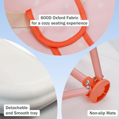 Tiny Marvels Portable 3-in-1 Baby Booster Seat, Cozy Floor Seat, Feeding Seat with Tray, Compact Foldable Toddler Booster with Child Safety Belt Carry Bag, Perfect for Travel (Blush Petals)