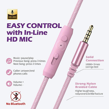 AILIHEN C8 Girls Headphones, On-Ear Headphones Wired with Microphone and Volume Control Foldable Corded Stereo 3.5mm Headset for Girls School Chromebook Laptop Computer PC Tablets Travel (Purple Pink)