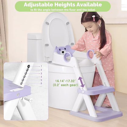 Toilet Seat, Potty Training Seat for Toddler, Upgraded 2-in-1 Potty Toilet Training for Boys and Girls,Waterproof Cushioned Mat with Non-Slip Step Stool(Purple)