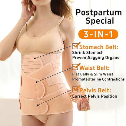 3 in 1 Postpartum Belly Band Post Partum for Women Abdominal Binder Surgery C Section Recovery Stomach Belly Wrap Belt