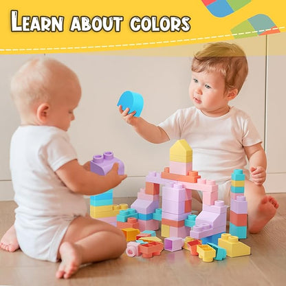 45 Pcs Soft Building Blocks for Toddlers 18M+, BPA - Free Sensory Toys, Montessori STEM DIY Construction Bricks, Safe Teething & Early Learning Toys, Creative Building Set for Baby Kids