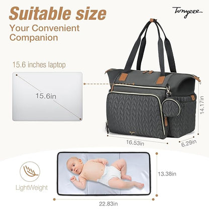 Diaper Bag Tote, Large Baby Diaper Bags Waterproof, Hospital Bag for Labor Delivery with Pacifier Case, Changing Pad, Shoulder Strap, Dark Gray