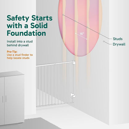 Cumbor 34" Extra Tall No Bottom Bar Baby Gate for Stairs, Auto Close Dog Gate Indoor for Larger Pets, 31.6-48" Hardware Mounted Safety Gate for Doorways, Wide Walk Thru Door for Easy Access (Black)