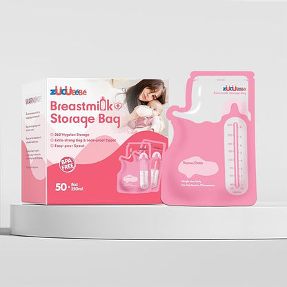 Breastmilk Storage Bags(50 Count)，8oz Milk Storage Bags for Breastfeeding，BPA Free with Easy Pour Spout, Self Standing, for Refrigeration and Freezing Red