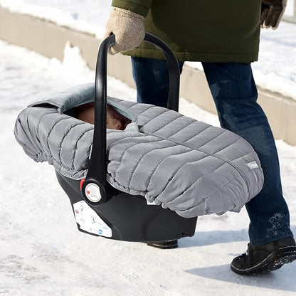 Orzbow Winter Car Seat Cover - Baby Car Seat Cocoon Cover for Boys & Girls, Warm Carseat Canopy Cover to Protect Baby from Wind, Rain & Snow, Waterproof, Universal Fit for Infant Car Seat, Light Grey