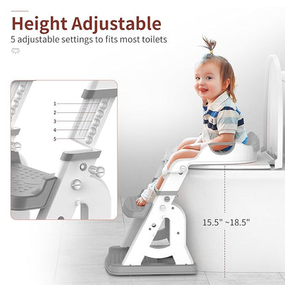 Potty Training Seat, Upgrade 2 in 1 Potty Training Toilet for Toddler, Toddler Toilet Seat for Boys Girls with Splash Guard, Anti-Slip Pad and Step Stool (Grey)