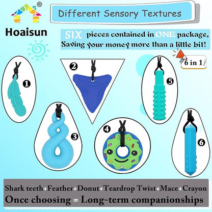 Chew Necklaces for Sensory Kids, 6 PCS Sensory Chew Necklaces for Boys Girls with ADHD, SPD, Autism, Chewing Needs, Silicone Chewy Necklaces Chew Toys for Adults Used for Reliving Anxiety and Stress