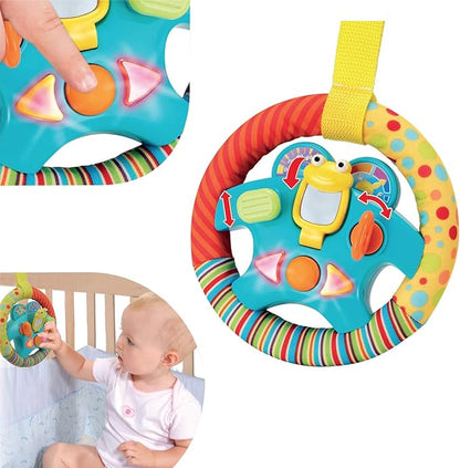 KiddoLab Steering Wheel Toy with Music,Lights,Sounds & Flip Up Mirror - Crib & Stroller Toys with Soft Fabric and Velcro Tap for Easy Attachment. Car Seat Toys for Babies and Toddlers. Ages 3 Months+