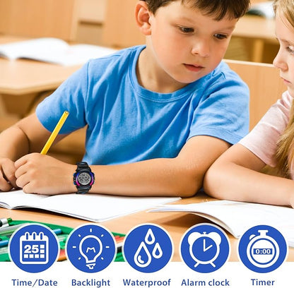 Kids Watch,Boys Watch for 3-15 Year Old Boys,Digital Sport Outdoor Multifunctional Chronograph LED 50 M Waterproof Alarm Calendar Analog Watch for Children with Silicone Band,Kids Gift