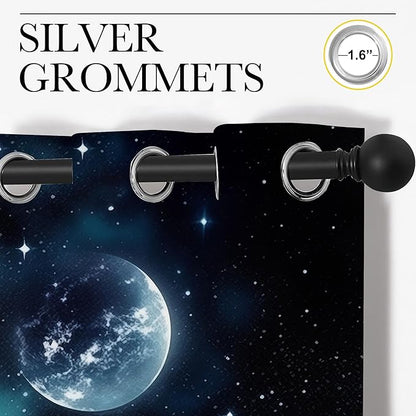 Wolf Blackout Curtains for Boys Girl Bedroom Decor,Starry Sky Howling Wolf Under The Full Moon Thermal Insulated Grommet Drapes Darkening Window Curtain for Living Room Home 84x63 inch