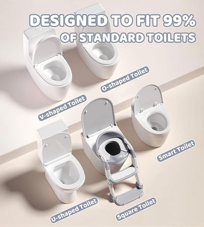 2-in-1 Toddler Potty Training Toilet Seat with Step Stool Ladder – Adjustable Height Potty Chair Urinal for Baby Boys Girls Age 1-3, Foldable Training Potty with Splash Guard & Anti-Slip Feet, Grey