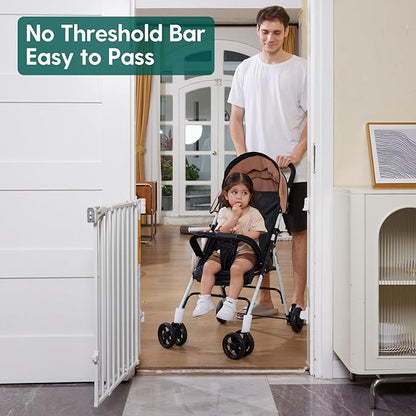 Babelio 34" Extra Tall Baby/Dog Gate with No Threshold Design Walk Thru Door, 26-43" Auto Close Safety Gate for Babies, Elders and Pets, Fits Doorways, Stairs, and Entryways, White