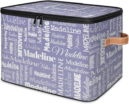 Custom Storage Basket with Name, Personalized Storage Bins with Zipper Lid, Foldable Fabric Storage Box Large capacity with Handle Haze Purple