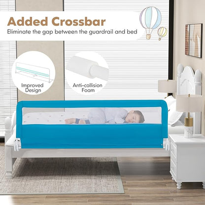 BABY JOY Bed Rails for Toddlers, 71'' Extra Long, Upgraded Swing Down Bed Guard w/Safety Strap, Folding Baby Bedrail for Kids Twin, Double, Full Size Queen & King Mattress (71-Inch, Blue)