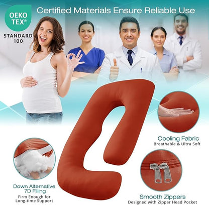 Sasttie Pregnancy Pillows for Sleeping, U Shaped Cooling Full Body Pillow with Removable Cover, Pregnant Women Must Haves, Maternity Essential, Orange