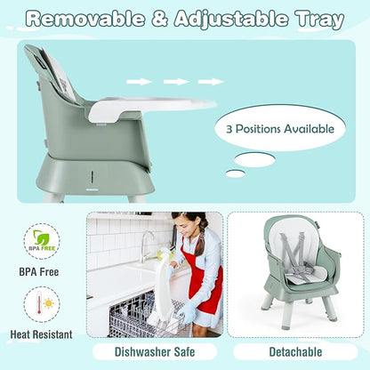 HONEY JOY 8 in 1 Baby High Chair, Convertible Highchair for Babies and Toddlers/Table and Chair Set/Building Block Table/Booster Seat/Stool/Toddler Chair with Safety Harness (Green)