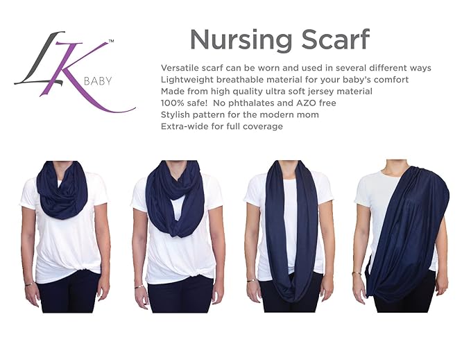 LK Baby 2pk Infinity Nursing Scarf Breastfeeding Cover Ultra Soft (Grey/Navy)
