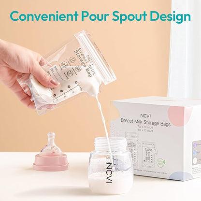 NCVI 4+7 oz Breastmilk Storage Bag Freezer for 0-3 Months, Breast Milk Feeding Bag with Temp-Sensing, Doubled-Sealed, Self Standing, Easy Pour Spout, BPA-Free, 4oz(70count)+7oz(30count)