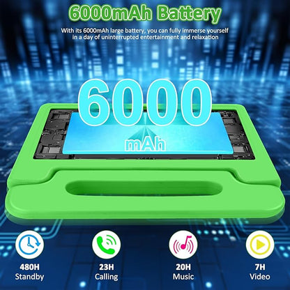 Tablet for Kids, 10.1 inch IPS HD Touchscreen Android 14 64 GB Storage, 8GB RAM, Octa Core Kids Tablet, Parental Controls, 12-hr Battery, WiFi, GPS - Green