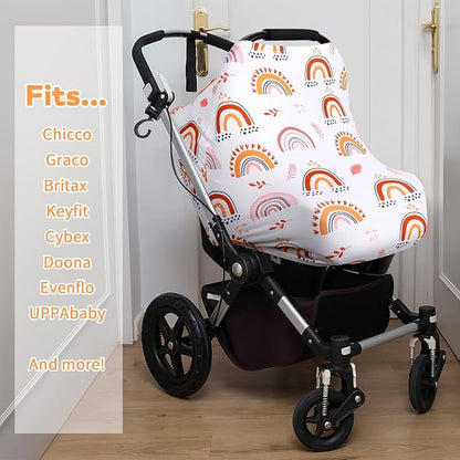 Rquite All-in-1 Car Seat Cover Baby, Carseat Covers for Girl Boy, Stretchy Soft Infant Car Seat Cover, Multi-use Baby Carrier Cover, Car Seat Canopy, Stroller Sun Shade, Nursing Breastfeeding Cover