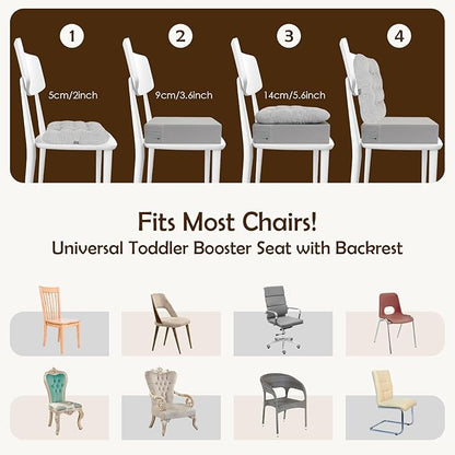Booster Seat for Kitchen Chair with Comfy Backrest Pillow and Adjustable Safety Buckles,Non-Slip Kid Toddler Booster Seat for Dining Table, PU Travel Baby Booster Cushion Chair