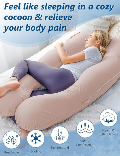 Meiz Pregnancy Pillows, Cooling Pregnancy Pillows for Sleeping, Maternity Pillow for Tall Pregnant Woman, Pregnancy Body Pillow with Cooling Jersey Cover, Apricot
