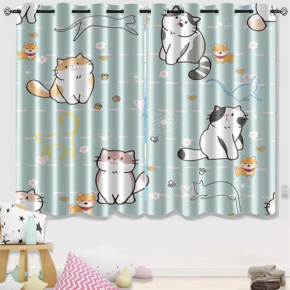 Lovely Cat Blackout Curtains 2 Panels 63" Inch Drapes for Kids Nursery Bedroom Kids Blackout Curtains Animal Themed Grommet Top Thermal Insulated Curtains for Nursery, 82 in x 63 in