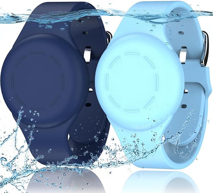 R-fun Waterproof for Air Tag Bracelets [2 Pack] Compatible with Apple Air Tag Finders with Soft Silicone,Anti Lost GPS Item Finders Case Cover,Night Blue/Glow Blue
