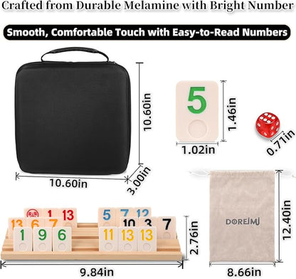 Deluxe Rummy Cube Game Set 6-8 Players with 8 Wooden Racks and 240 Melamine Rummy Tiles, Travel Family Board Game for Adults and Kids