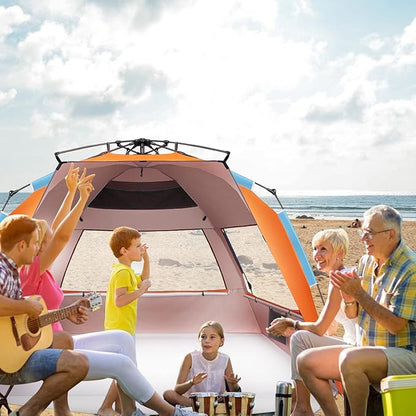 Oileus XX-Large Beach Tent Sun Shelter for 5-6 Person Portable Sun Shade Instant Pop Up Tent for Beach with Carrying Bag, Stakes, 6 Sand Pockets, Anti UV for Fishing Hiking Camping, Waterproof