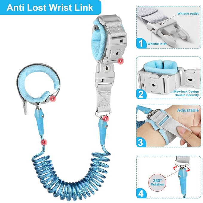 Accmor Reflective Toddler Belt Leash, 2 in1 Anti Lost Wrist Link for Baby, kid Anti Lost Waist Band Child Leash with Lock for Boys Girls, Child Walking Harness Wristband Rope Tether for Outdoor Travel