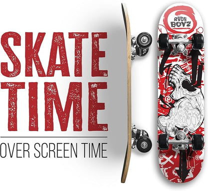 24 inch Rude Boyz Mini Cruiser Skateboard - Aluminium Trucks - Kids Skateboard Ages 5-8 Beginner - Skateboards for Kids