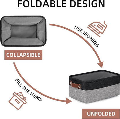 DULLEMELO Small Storage Baskets for Organizing - 11.8x7.9x5.1 inch Collapsible Storage Bins Set of 2 cloth storage bins for organizing Books and towel storage (Black&Grey)