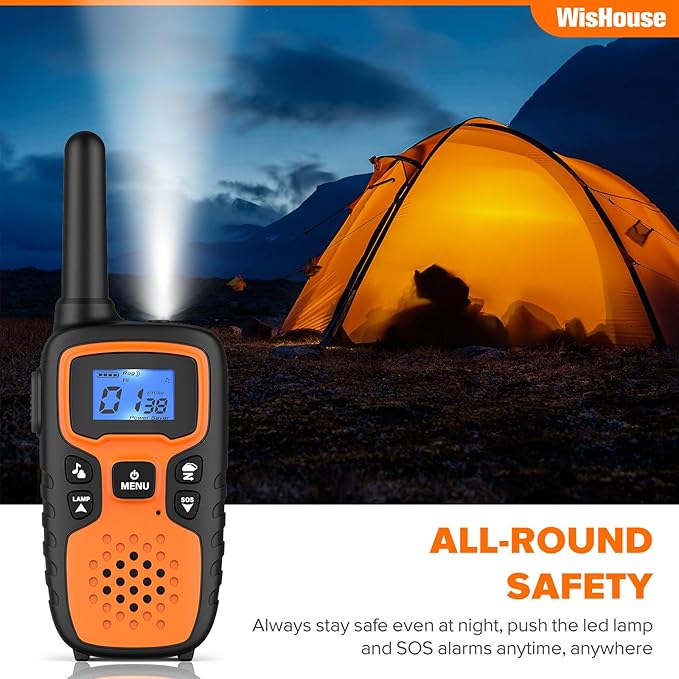 Wishouse Walkie Talkies for Adults Long Range-Rechargeable 4 Pack 2 Way Radios, Hiking Accessories Camping Gear Xmas Birthday Gift for Kids Family with Lamp,SOS Siren,NOAA Weather Alert,Easy to Use