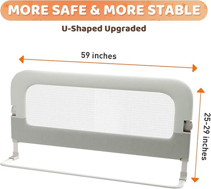 Large Bed Guard Rail for Toddlers - 59inch Foldable & Adjustable Heights Baby Bed Safety Railing - Toddler Long Bed Rails Guard for Twin, Bunk, Queen & King, Full Size Bed