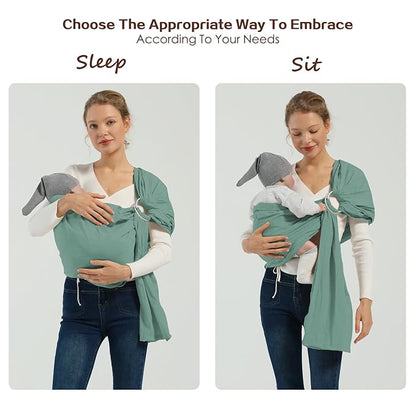 Baby Wrap Ring Sling 7-35 lbs, Baby Sling Carrier for Newborn, Toddler, Infant Holder, Lightweight Baby Carrier Wraps, Green
